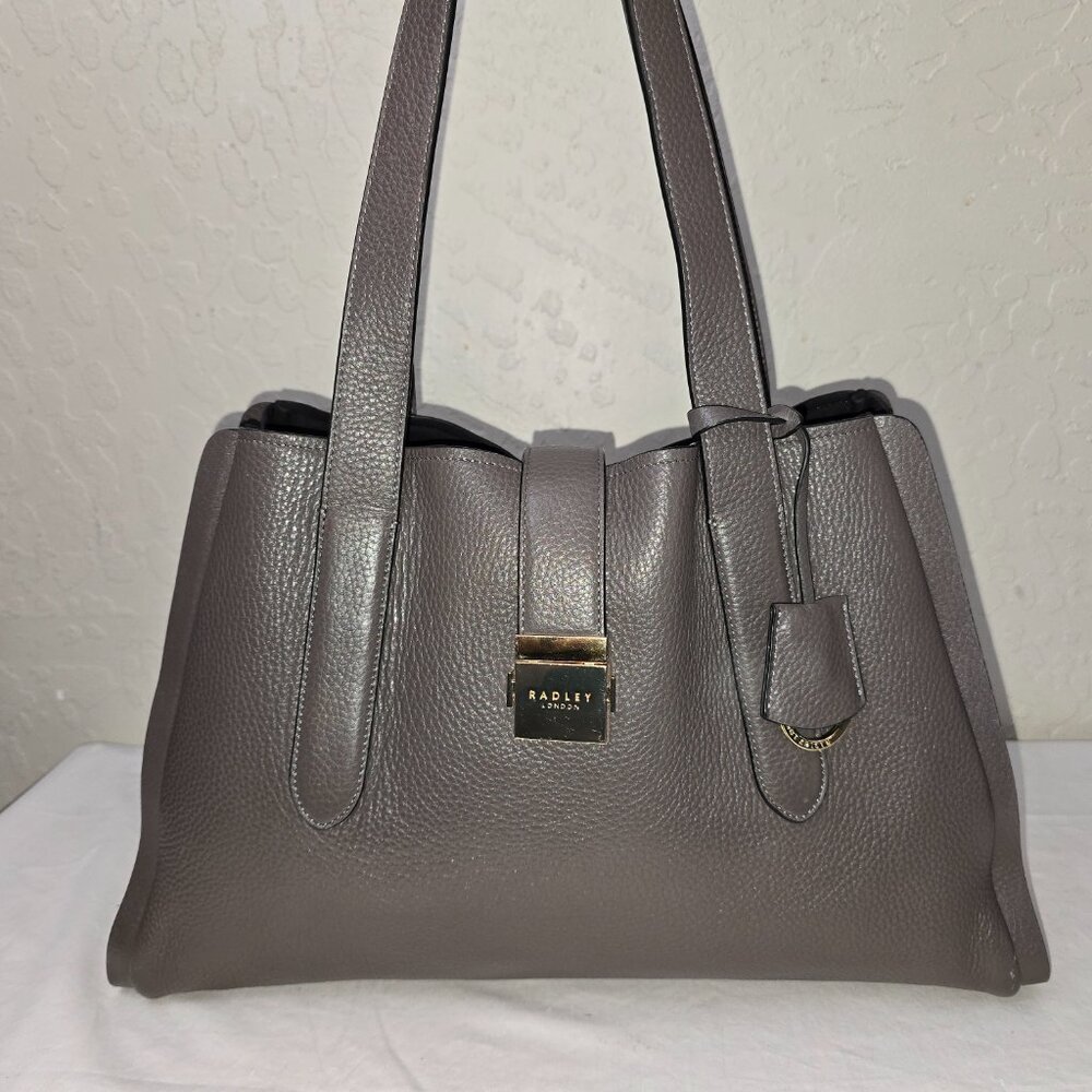 Radley London Sloane Street Large Zip-Top Gray Pebble Grain Leather Shoulder Bag